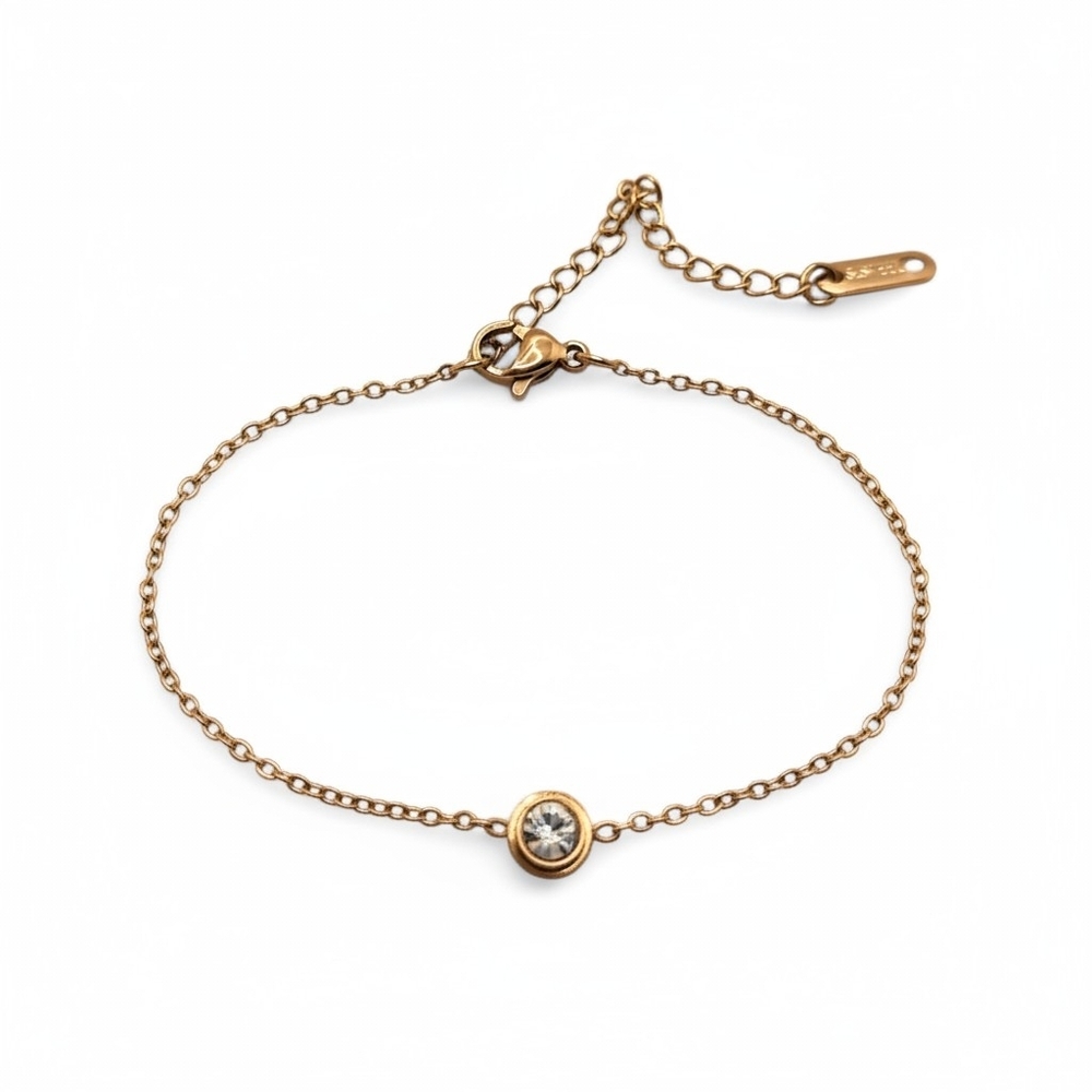 Rose Gold Stainless Steel Crystal Station Bracelet - Women Jewelry